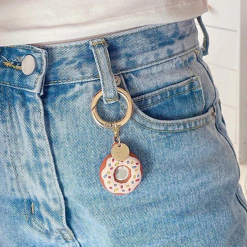 Sprinkle Donut AirTag Case Keychain - White Cream