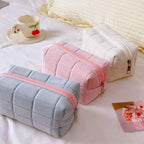 Square Quilted Puffy Plush Cosmetic Multifunction Makeup Bag