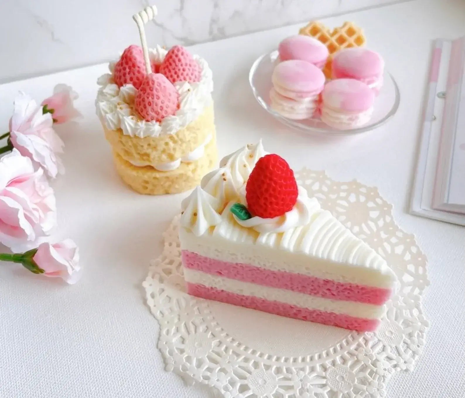 Strawberry Cream Cake Slice Mini Dessert Candle
