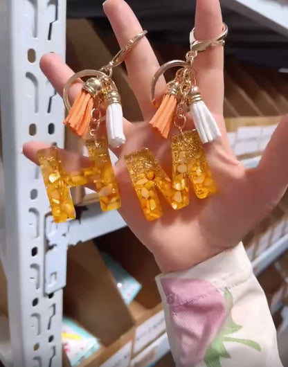 Golden Foil Orange Letter Keychain
