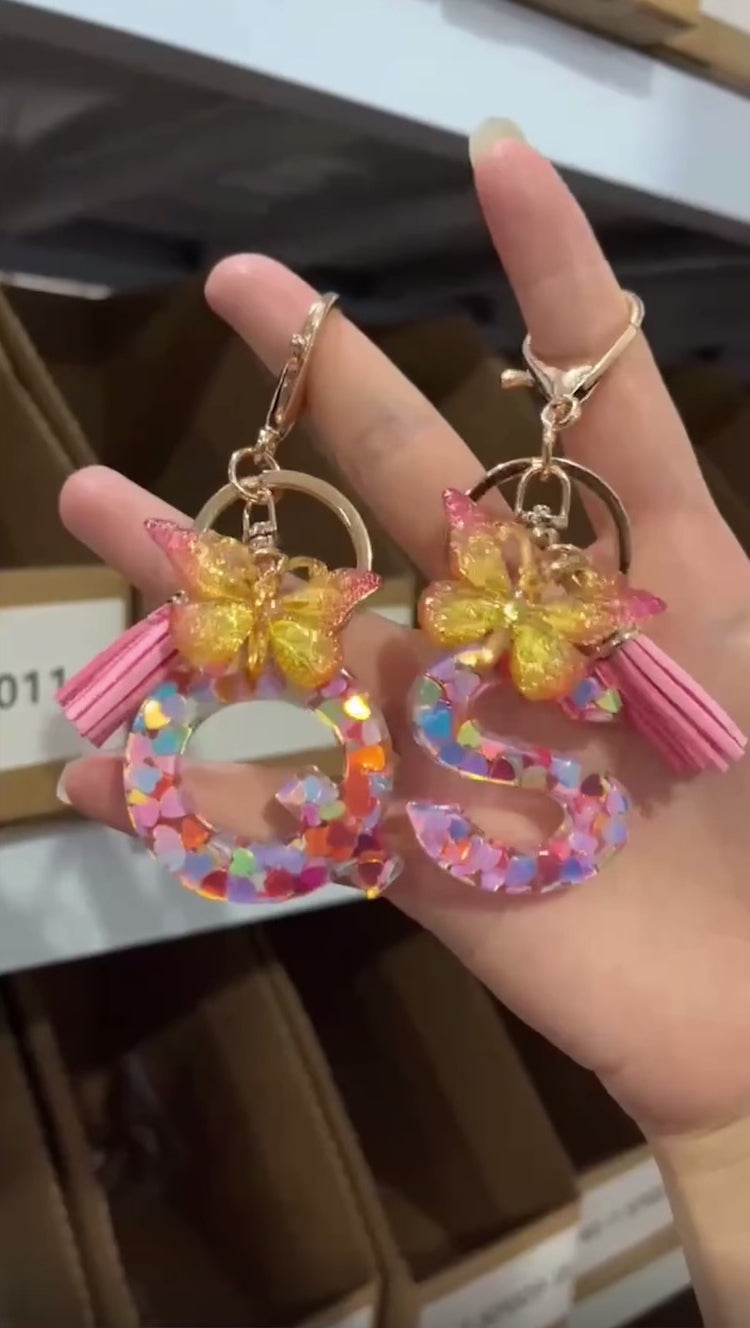 Butterfly Rainbow Letter Keychain
