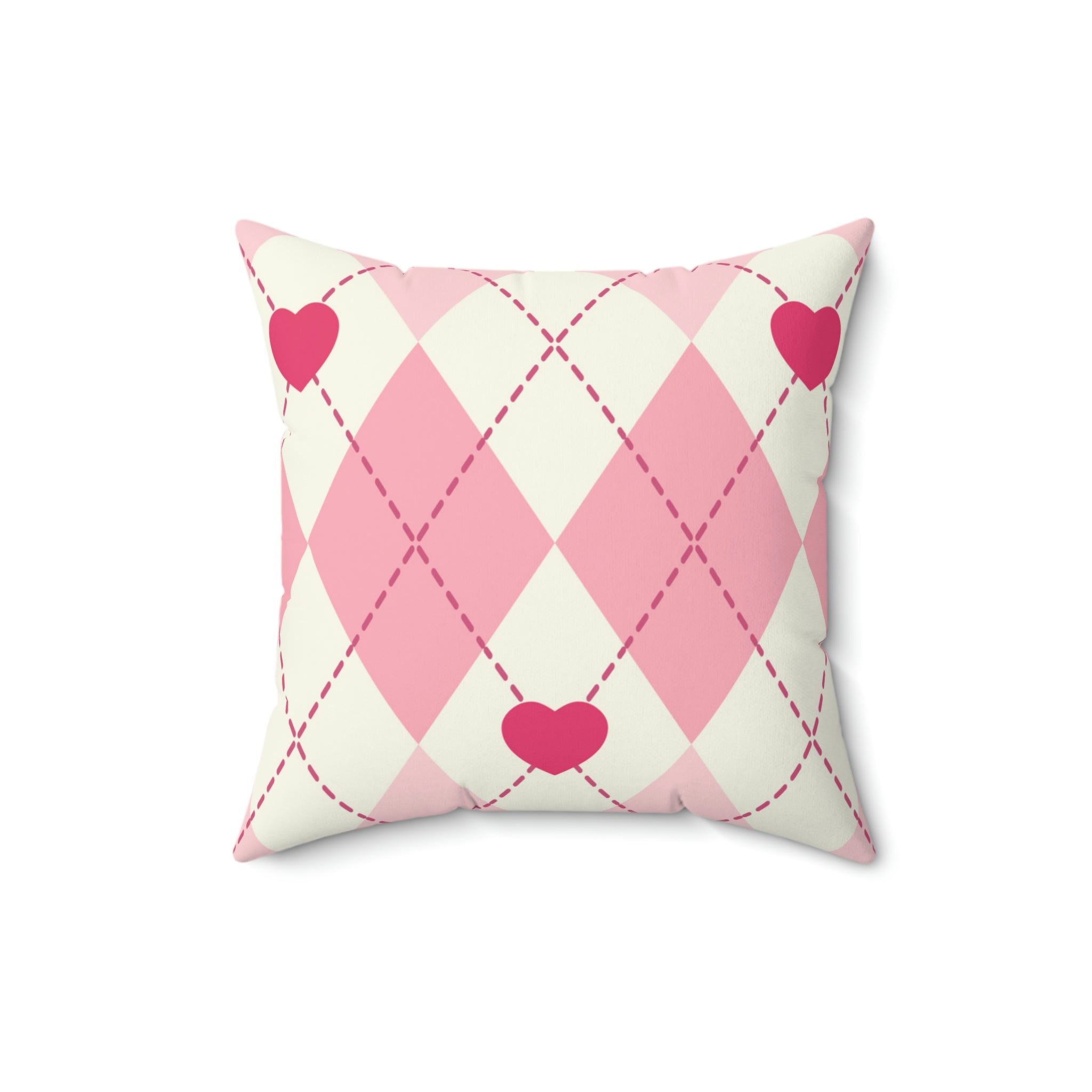 Argyle Hearts Square Pillow Home Decor Pink Sweetheart