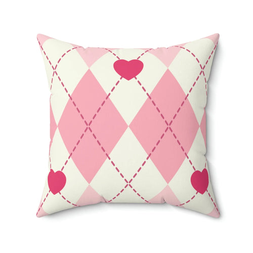 Argyle Hearts Square Pillow - Pink Sweetheart
