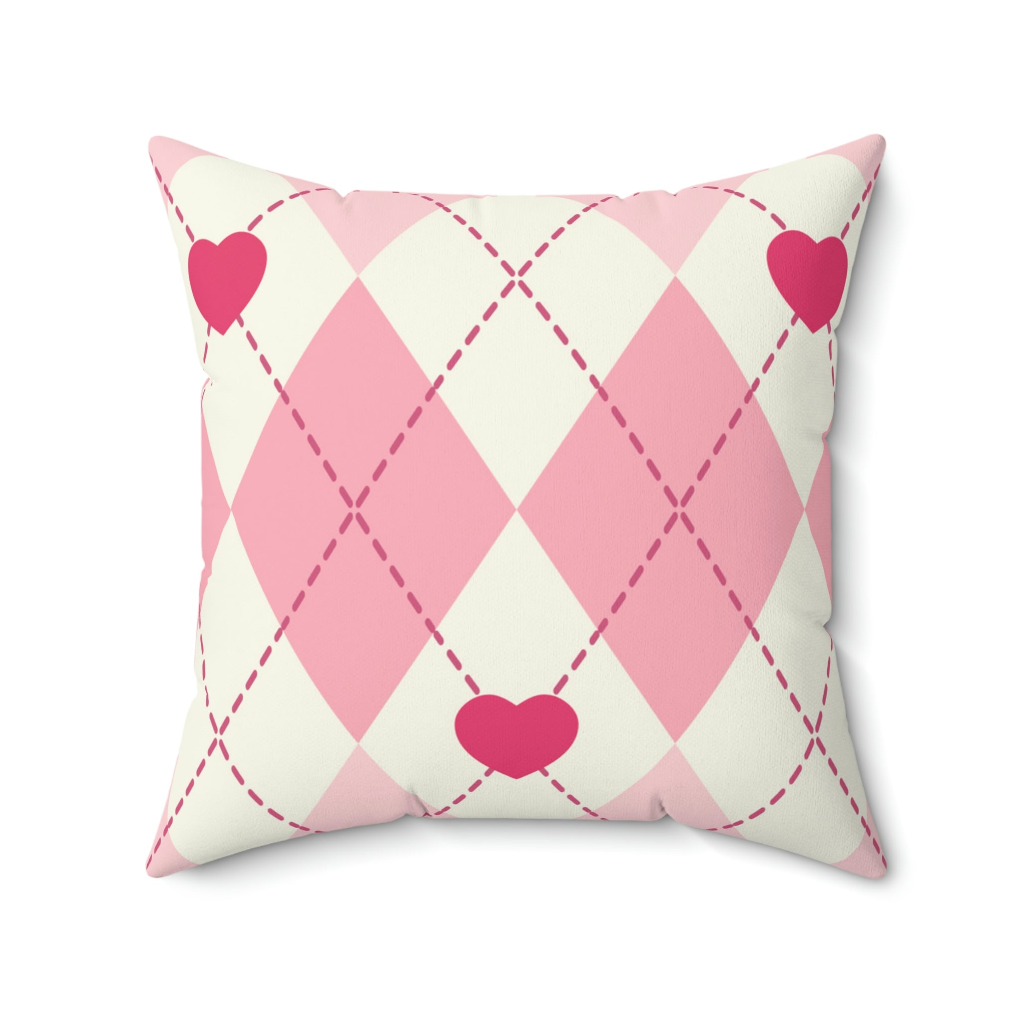 Argyle Hearts Square Pillow Home Decor Pink Sweetheart