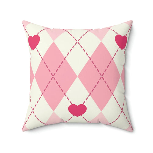 Argyle Hearts Square Pillow - Pink Sweetheart