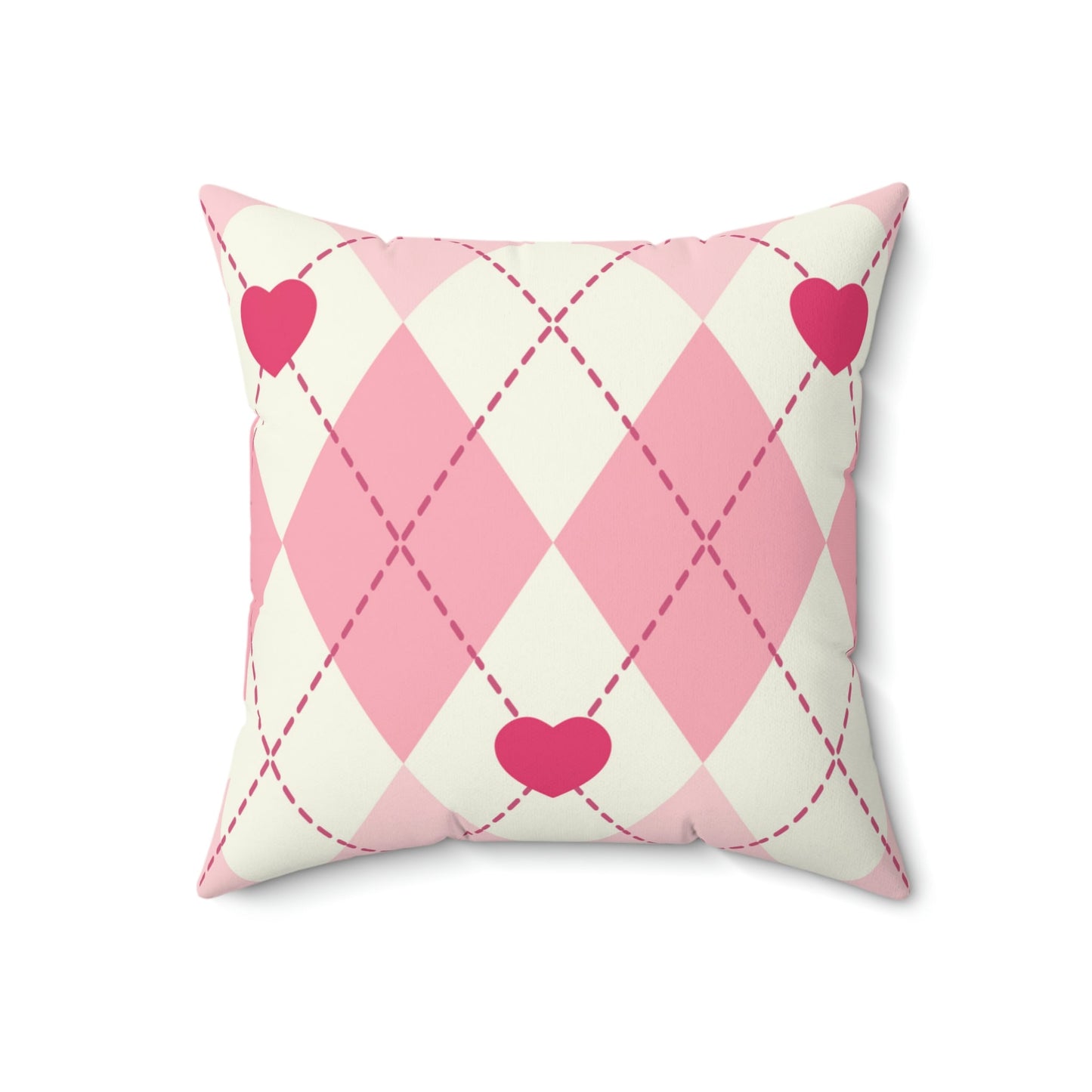 Argyle Hearts Square Pillow Home Decor Pink Sweetheart
