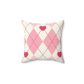 Argyle Hearts Square Pillow - Pink Sweetheart