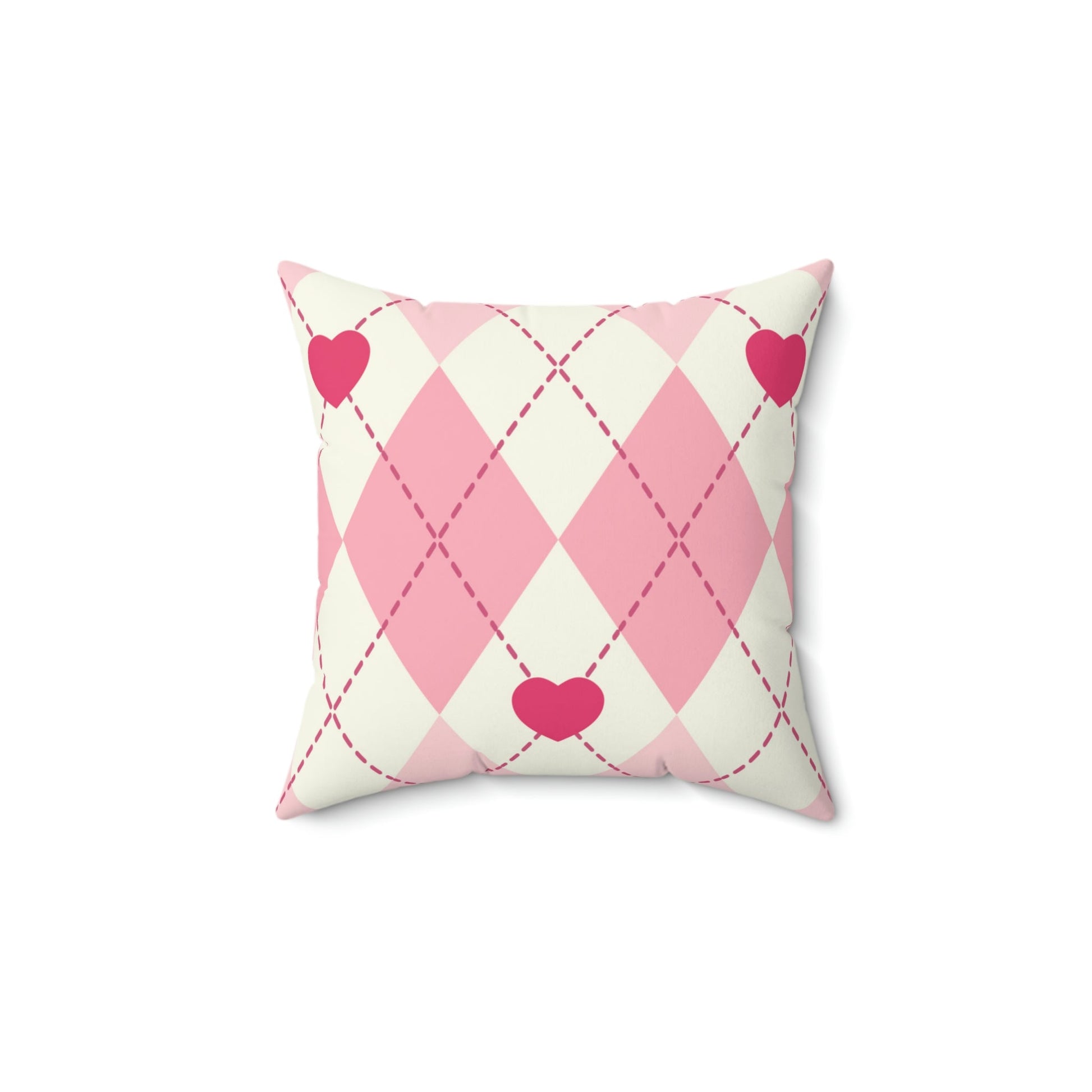 Argyle Hearts Square Pillow Home Decor Pink Sweetheart