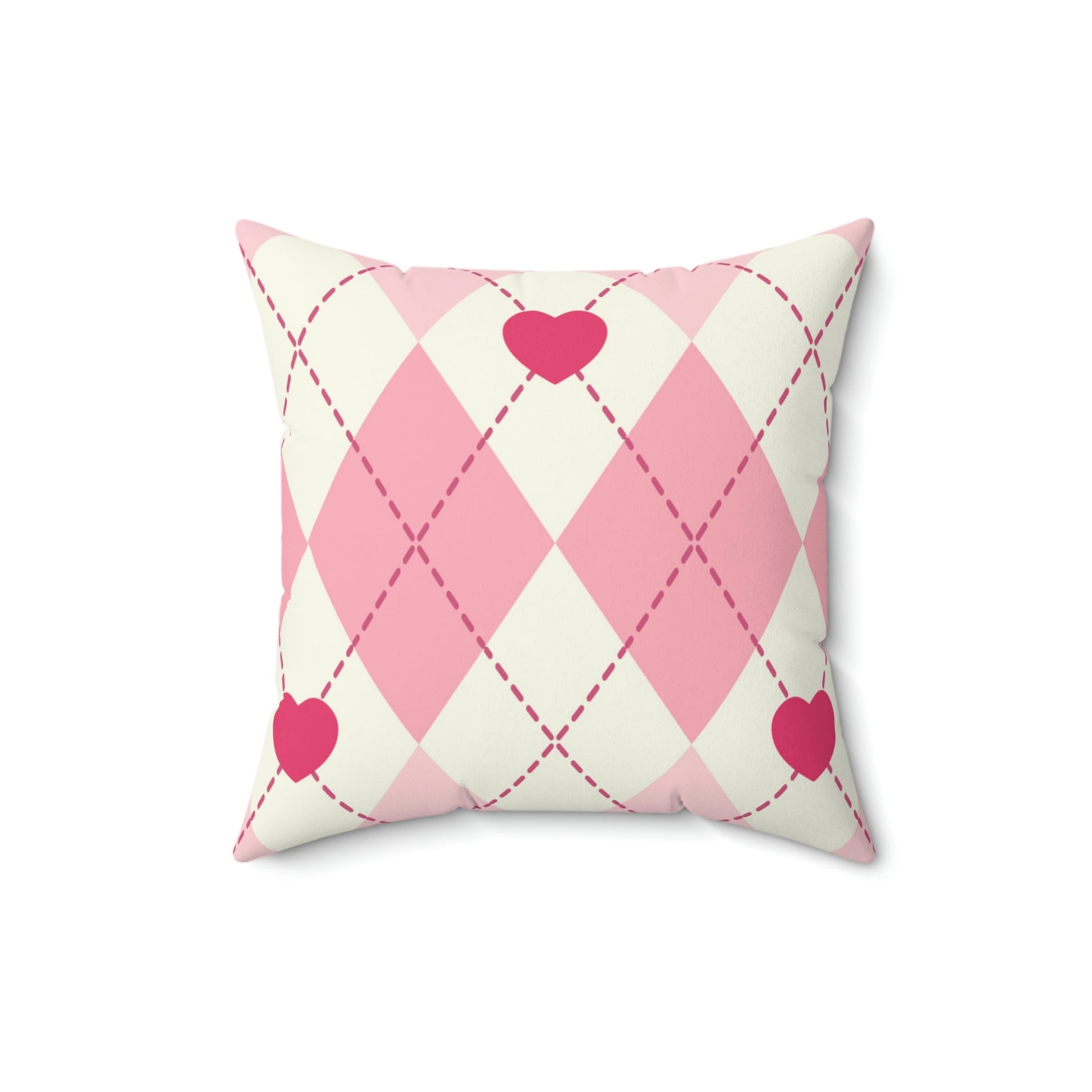 Argyle Hearts Square Pillow Home Decor Pink Sweetheart