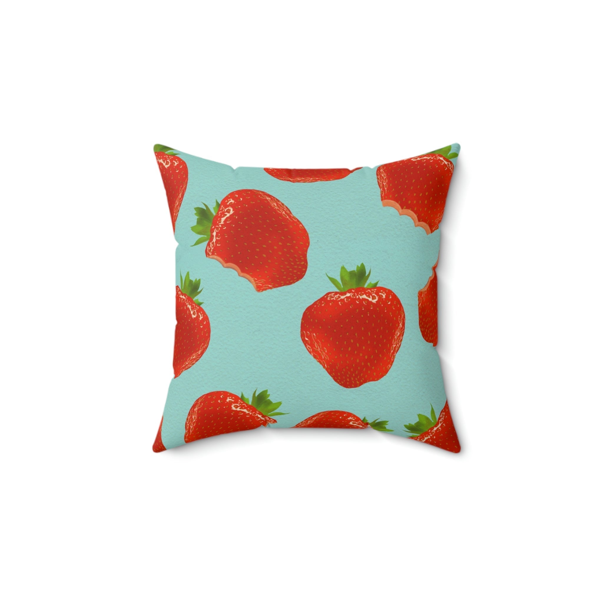 Bite My Strawberry Square Pillow Home Decor Pink Sweetheart