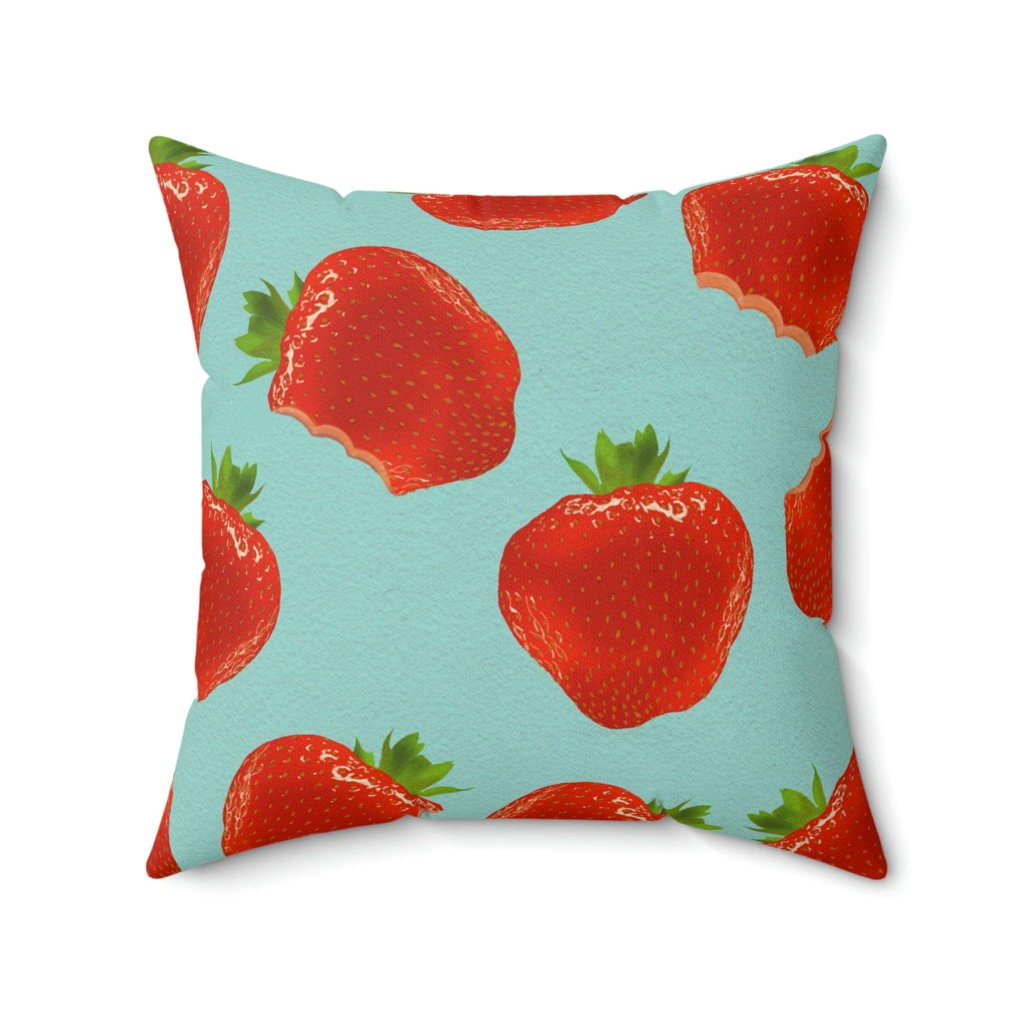 Bite My Strawberry Square Pillow Home Decor Pink Sweetheart