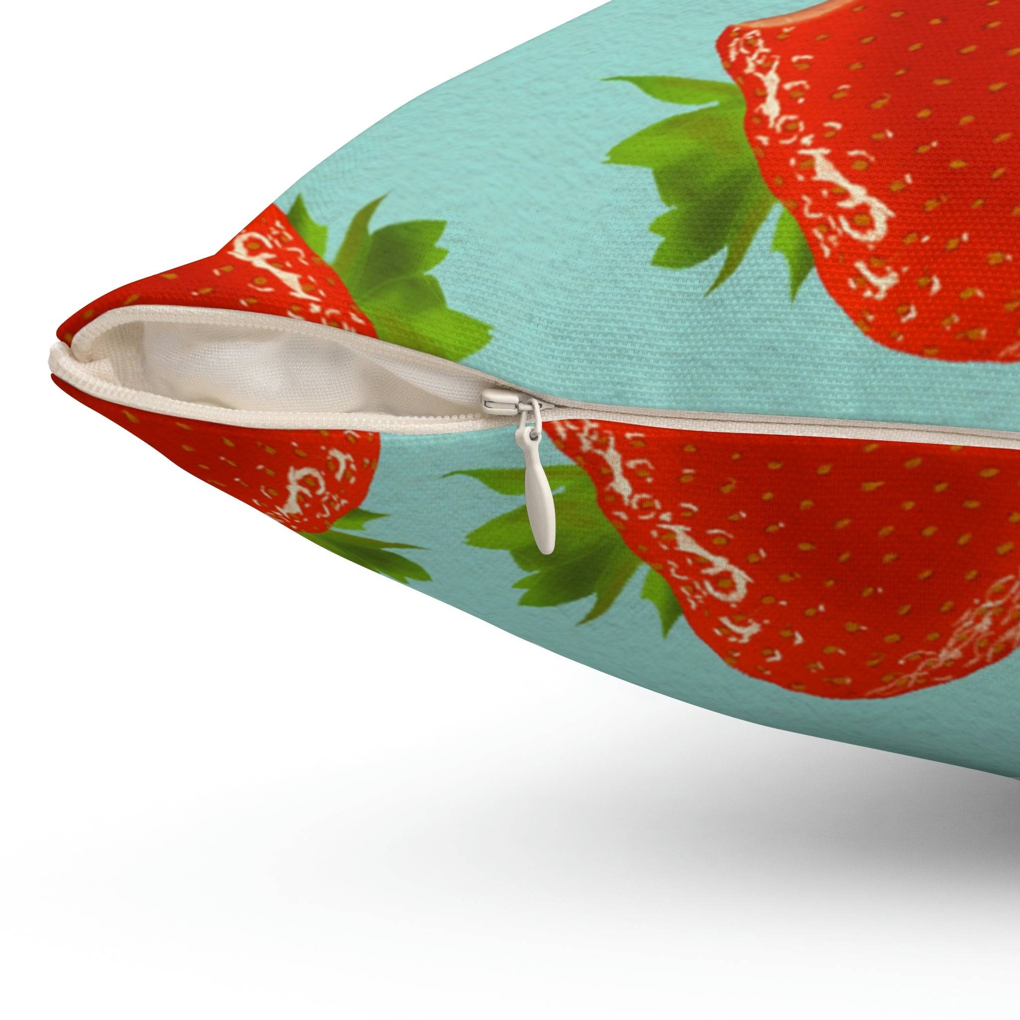 Bite My Strawberry Square Pillow Home Decor Pink Sweetheart
