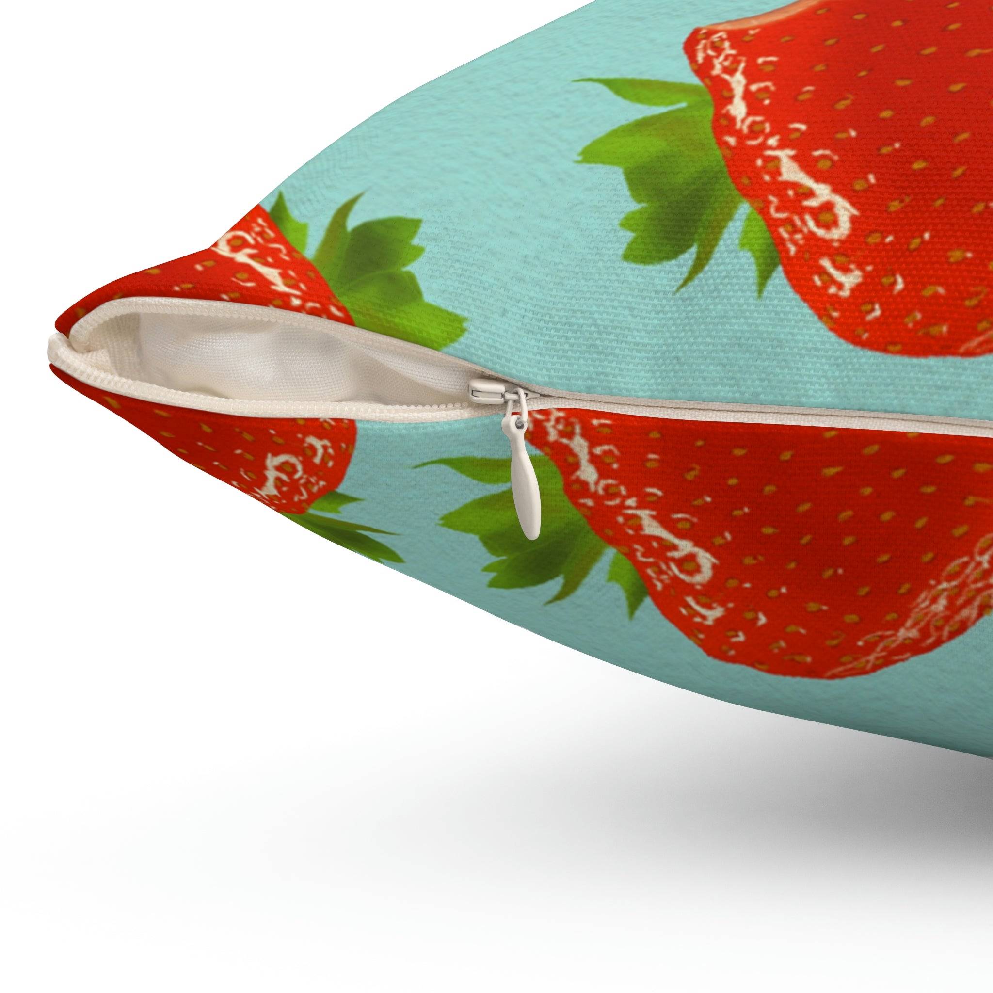 Bite My Strawberry Square Pillow Home Decor Pink Sweetheart