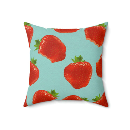 Bite My Strawberry Square Pillow Home Decor Pink Sweetheart