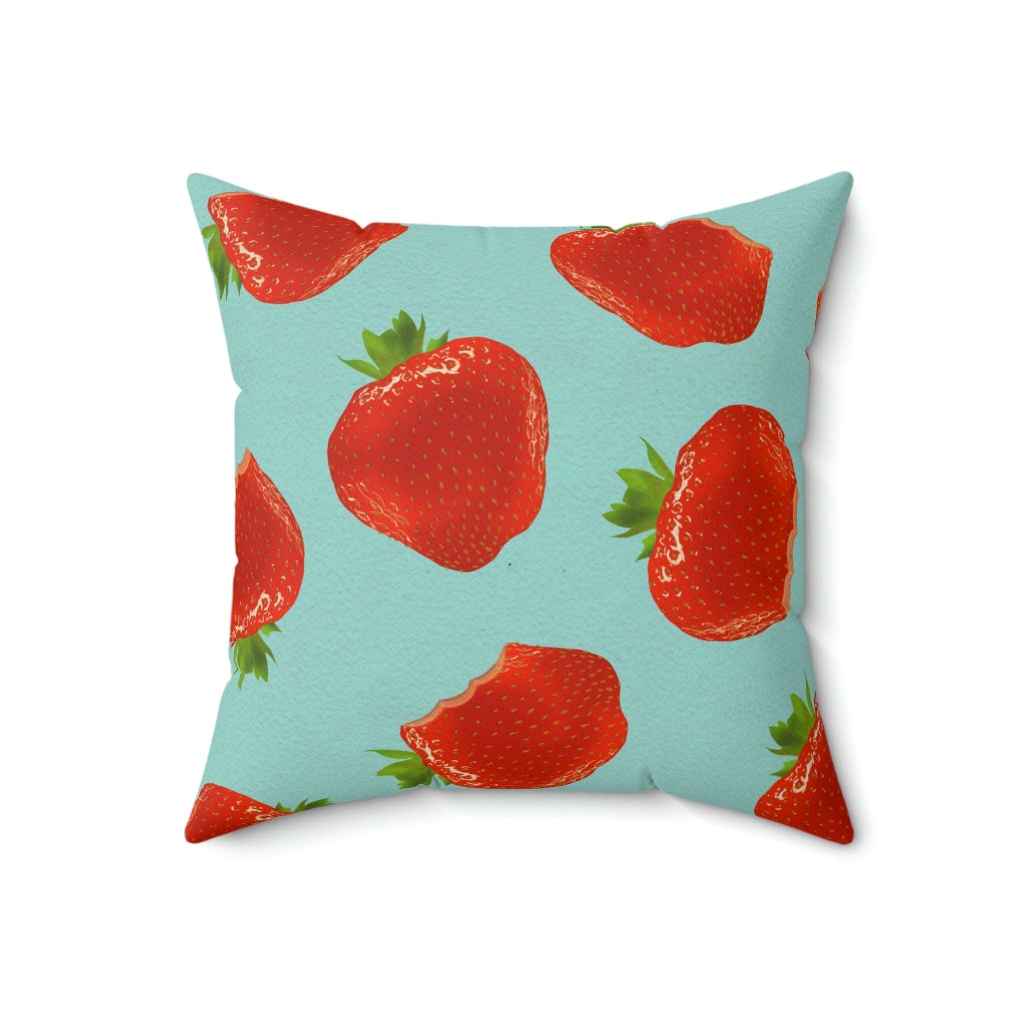 Bite My Strawberry Square Pillow Home Decor Pink Sweetheart