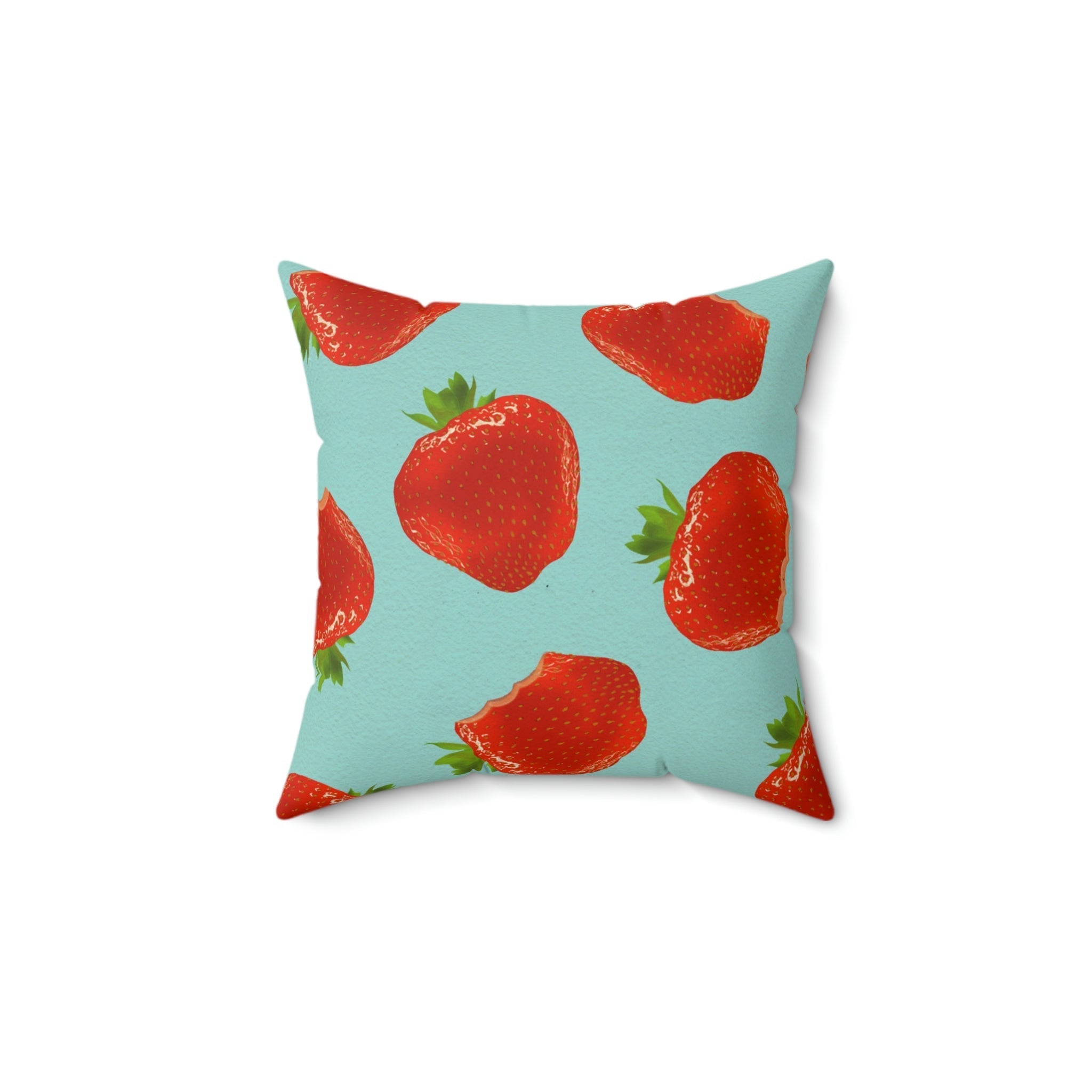 Bite My Strawberry Square Pillow Home Decor Pink Sweetheart