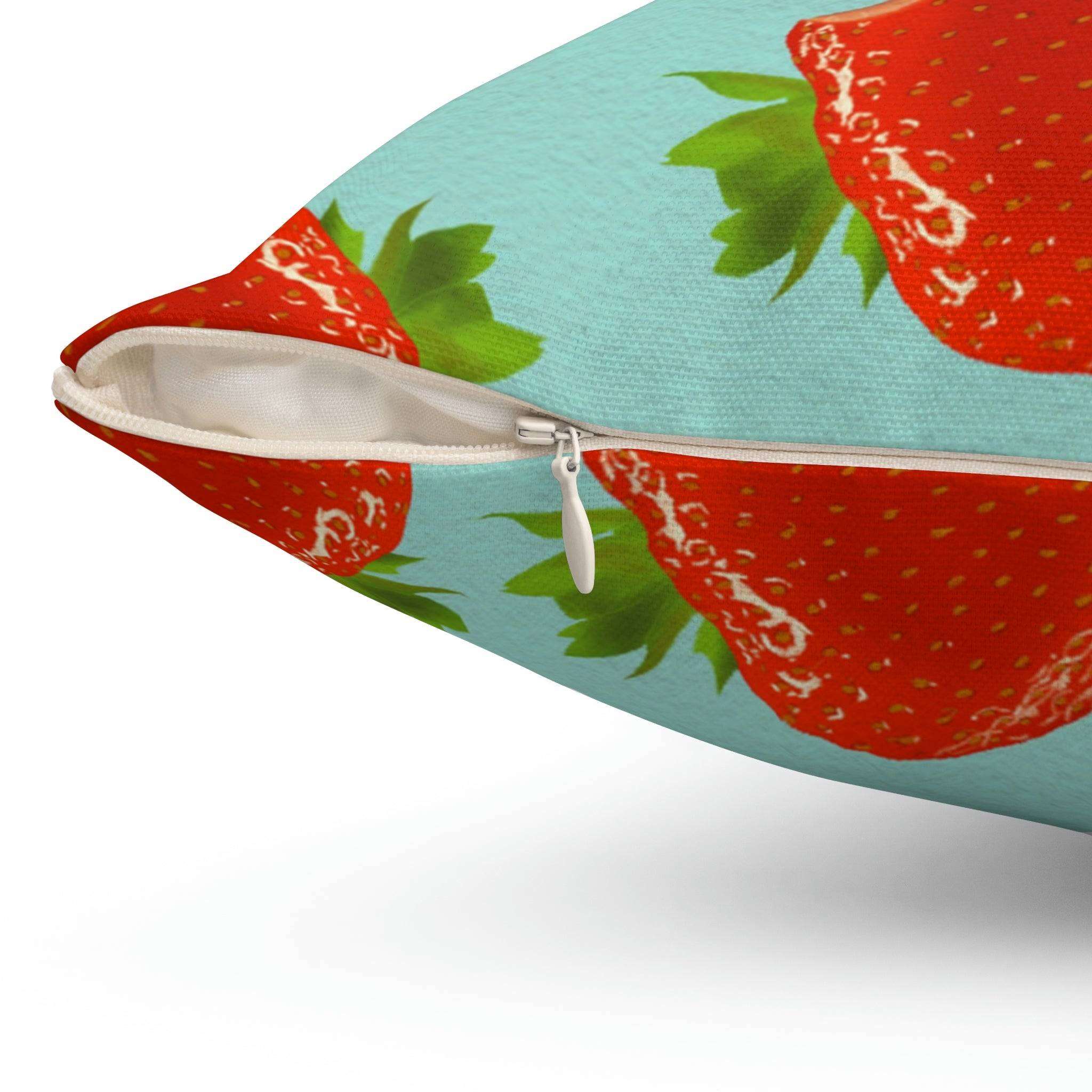 Bite My Strawberry Square Pillow Home Decor Pink Sweetheart