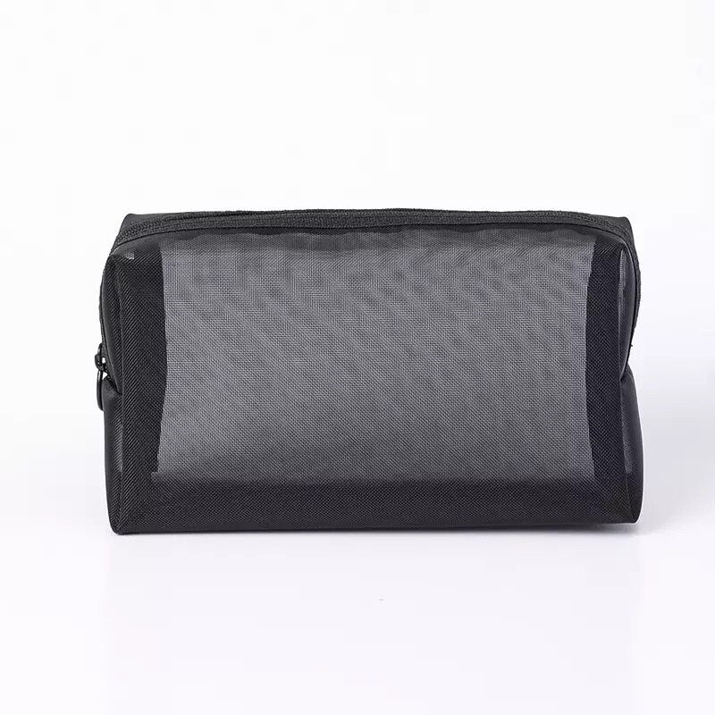 Black Mesh Cosmetic Makeup Toiletries Bag Pink Sweetheart