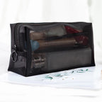 Black Mesh Cosmetic Makeup Toiletries Bag Pink Sweetheart