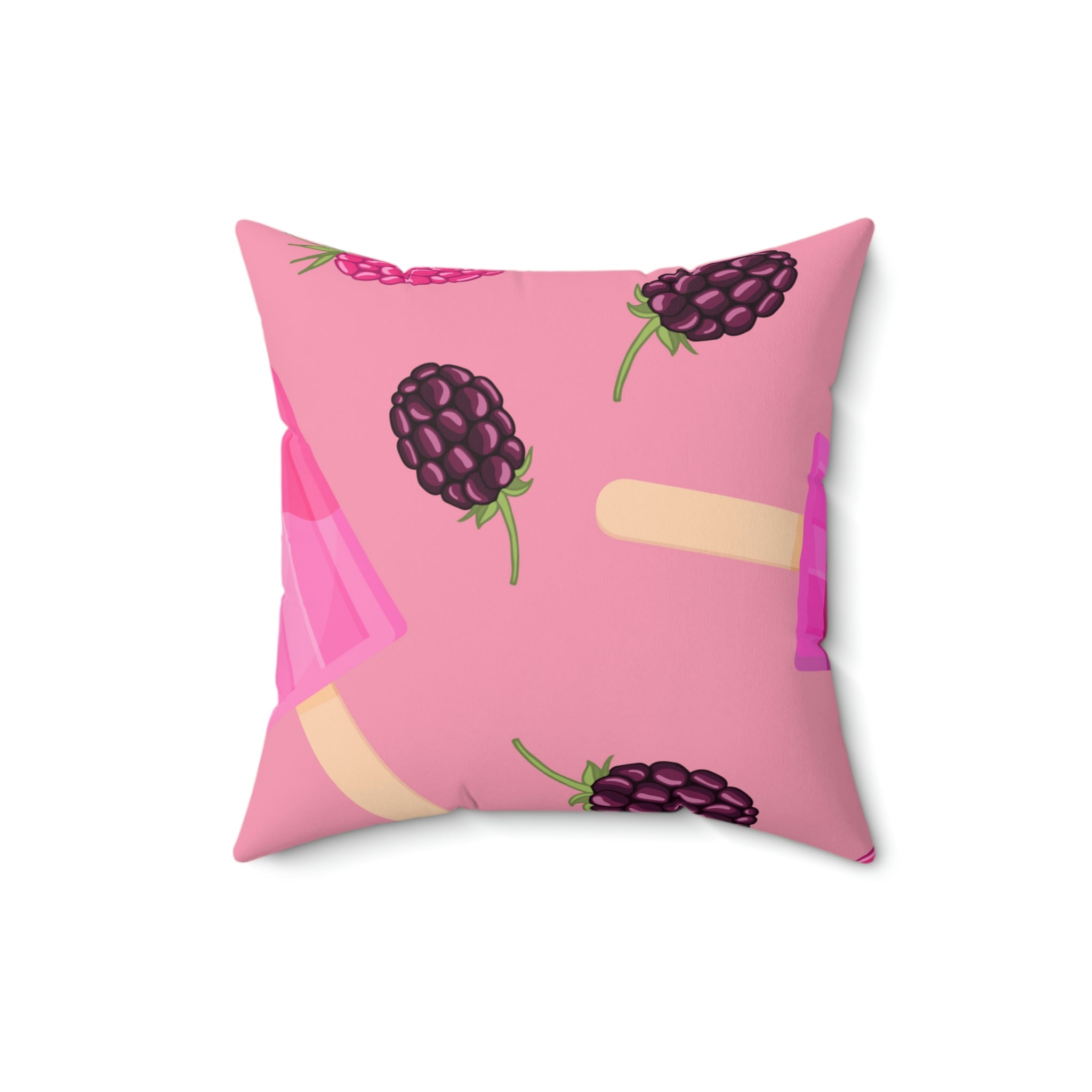 Blackberries and Raspberries Square Pillow Home Decor Pink Sweetheart