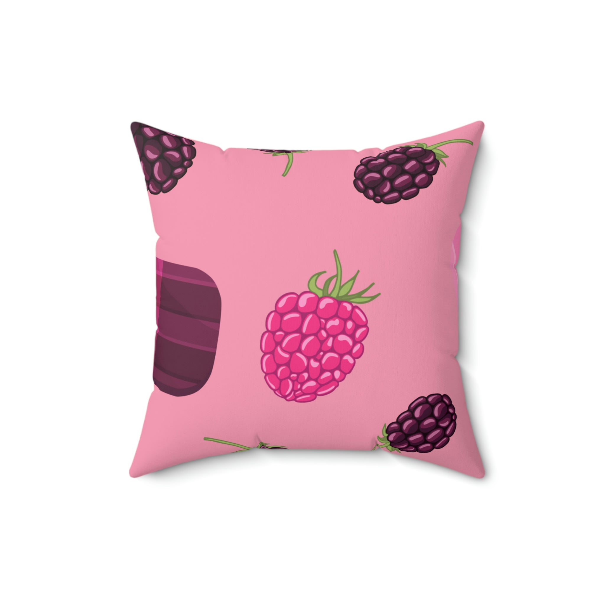 Blackberries and Raspberries Square Pillow Home Decor Pink Sweetheart