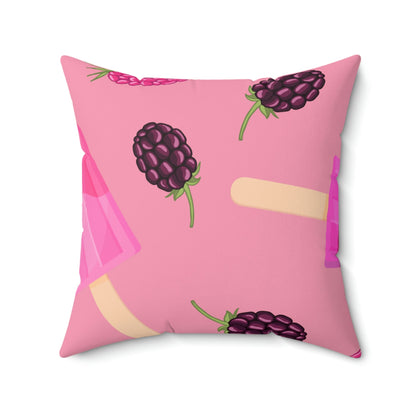 Blackberries and Raspberries Square Pillow Home Decor Pink Sweetheart