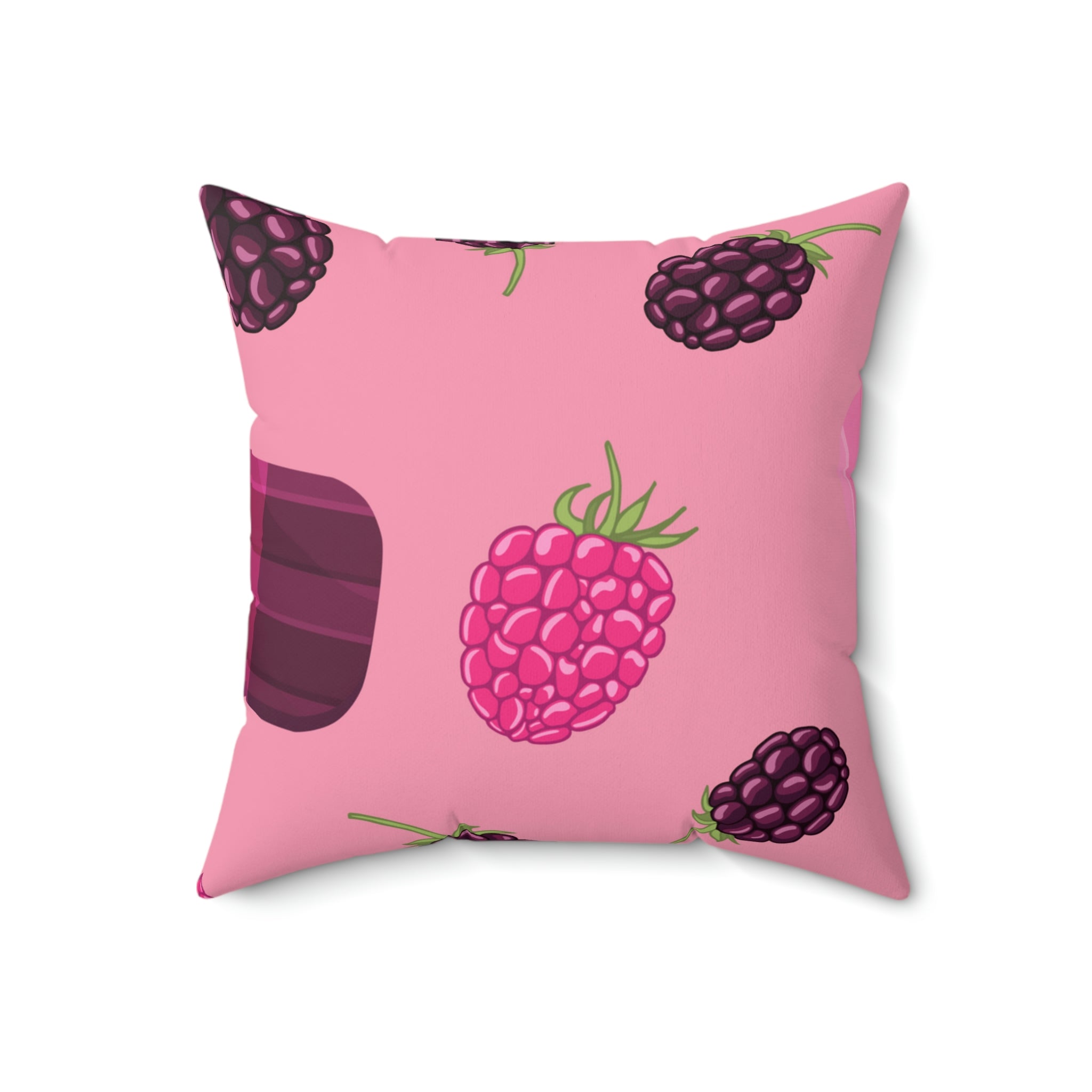 Blackberries and Raspberries Square Pillow Home Decor Pink Sweetheart