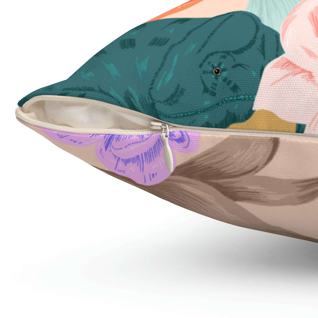 Chameleon in Flowers Square Pillow Home Decor Pink Sweetheart