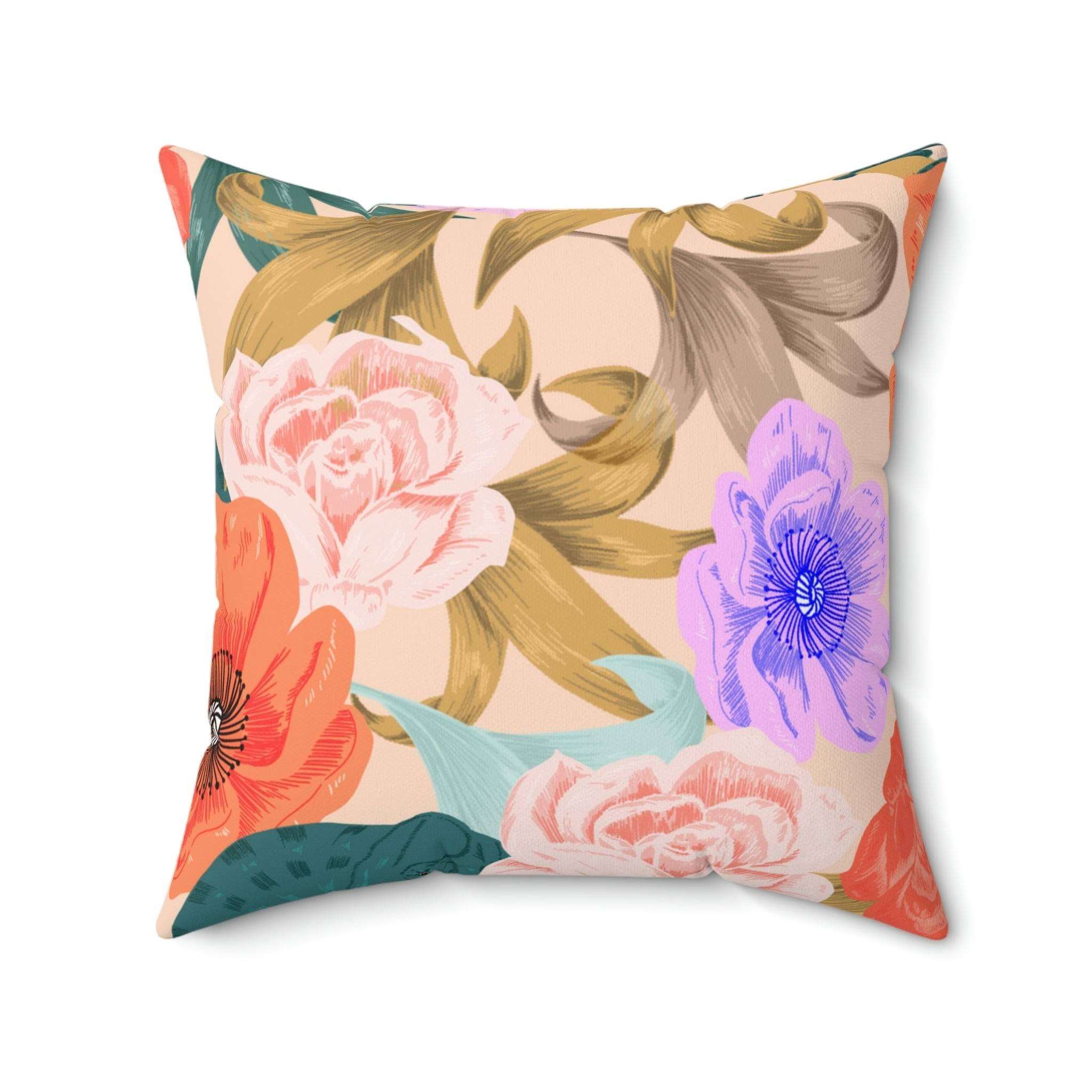 Chameleon in Flowers Square Pillow Home Decor Pink Sweetheart