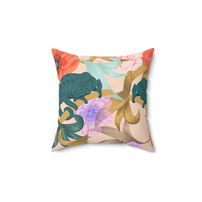 Chameleon in Flowers Square Pillow Home Decor Pink Sweetheart