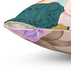 Chameleon in Flowers Square Pillow Home Decor Pink Sweetheart