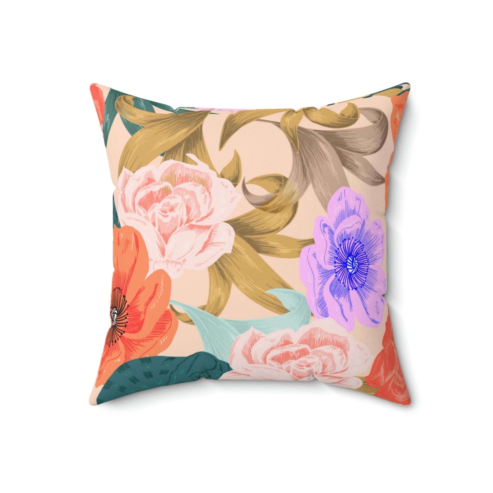Chameleon in Flowers Square Pillow Home Decor Pink Sweetheart
