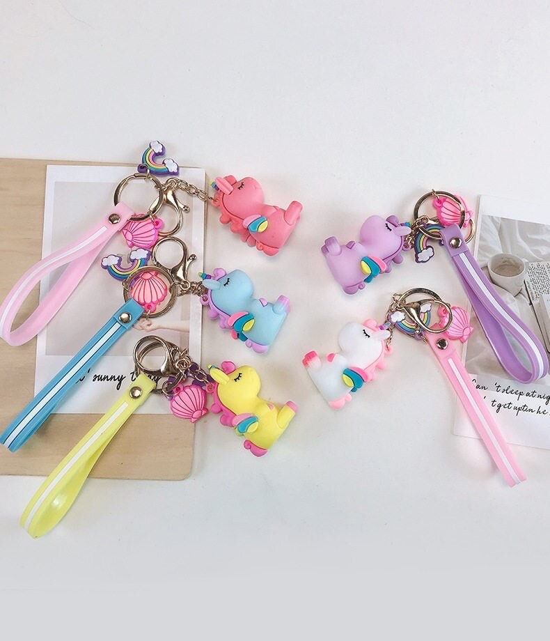 Chibi Rainbow Unicorn Rubber Keychain Charm Keychains Pink Sweetheart