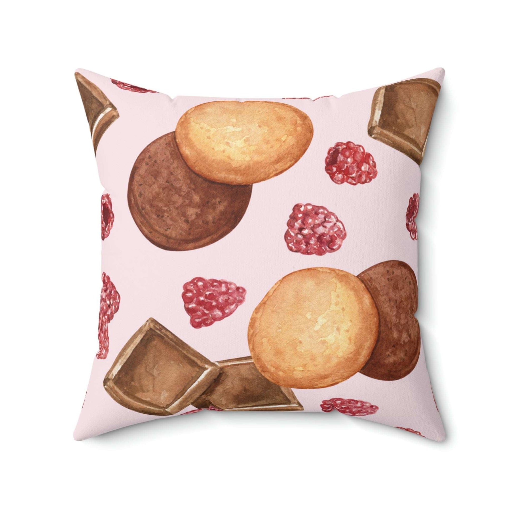 Chocolate and Raspberries Square Pillow Home Decor Pink Sweetheart