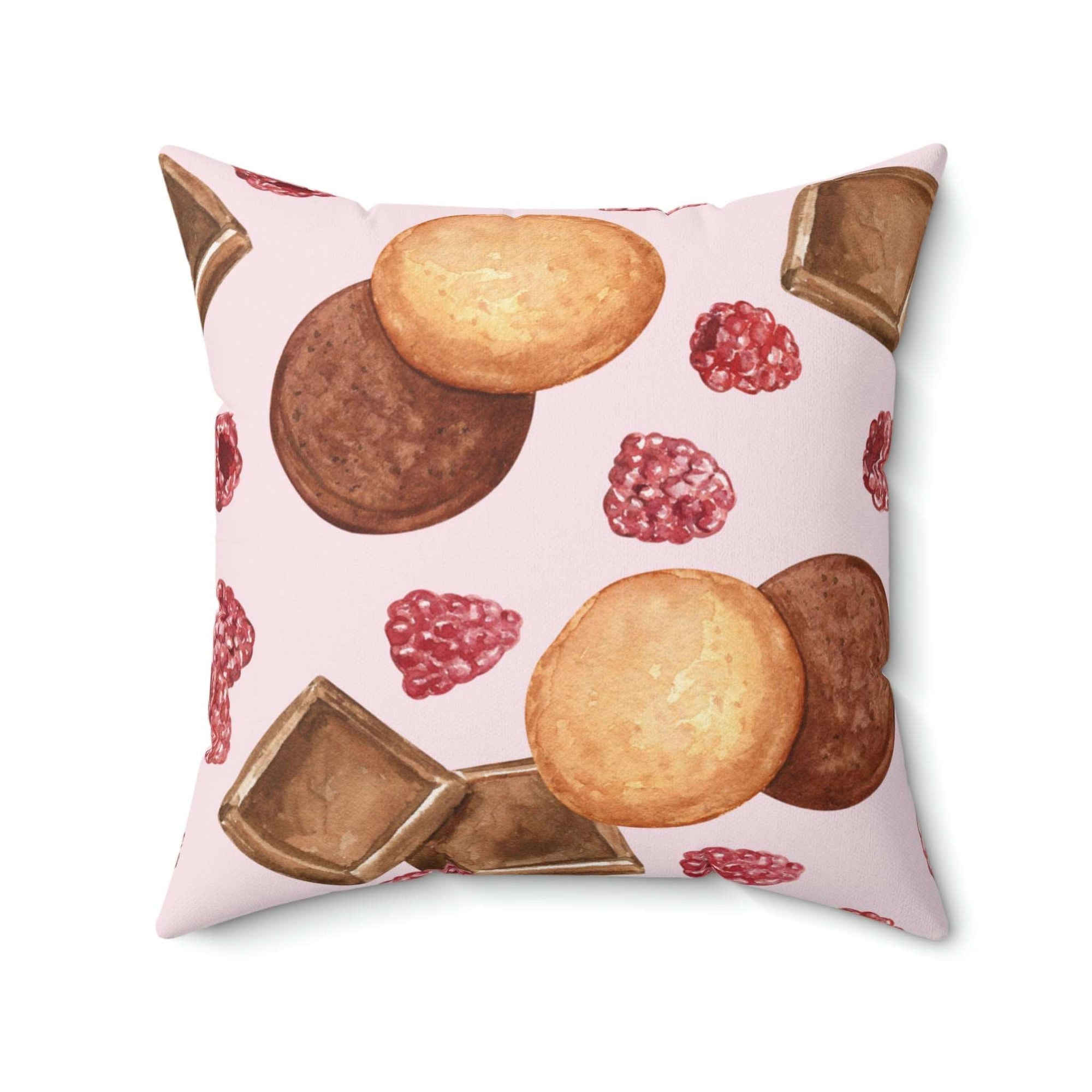 Chocolate and Raspberries Square Pillow Home Decor Pink Sweetheart