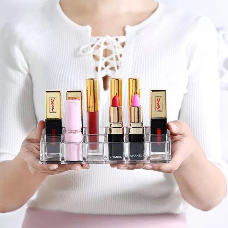 Clear Acrylic Lipstick Lip Gloss Storage Grid Lipstick Pink Sweetheart