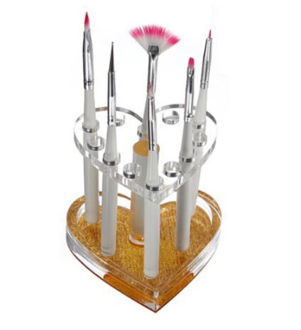 Clear Acrylic Makeup Brush Heart Display Stand Cosmetic Tools Pink Sweetheart