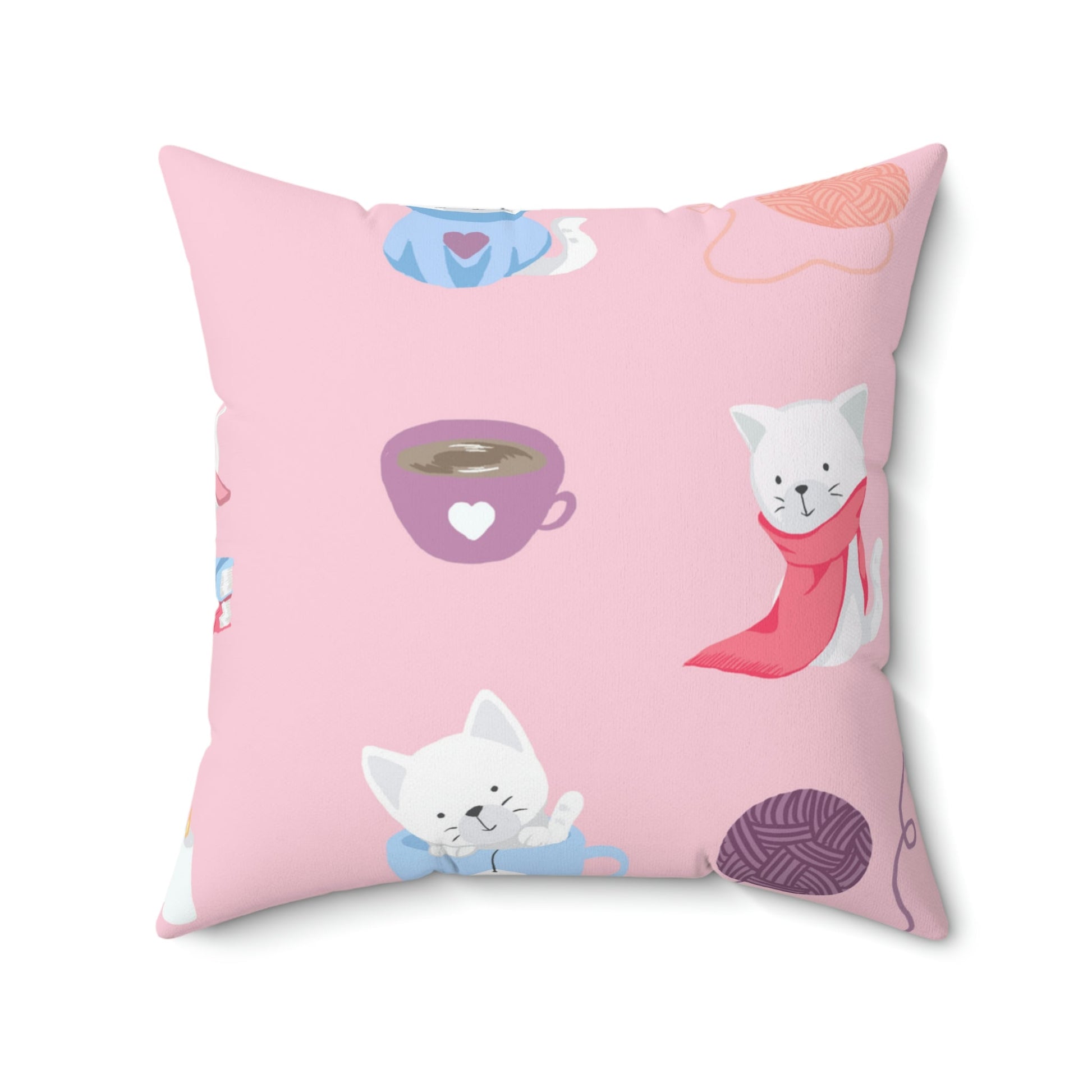 Cozy Cats Square Pillow Home Decor Pink Sweetheart