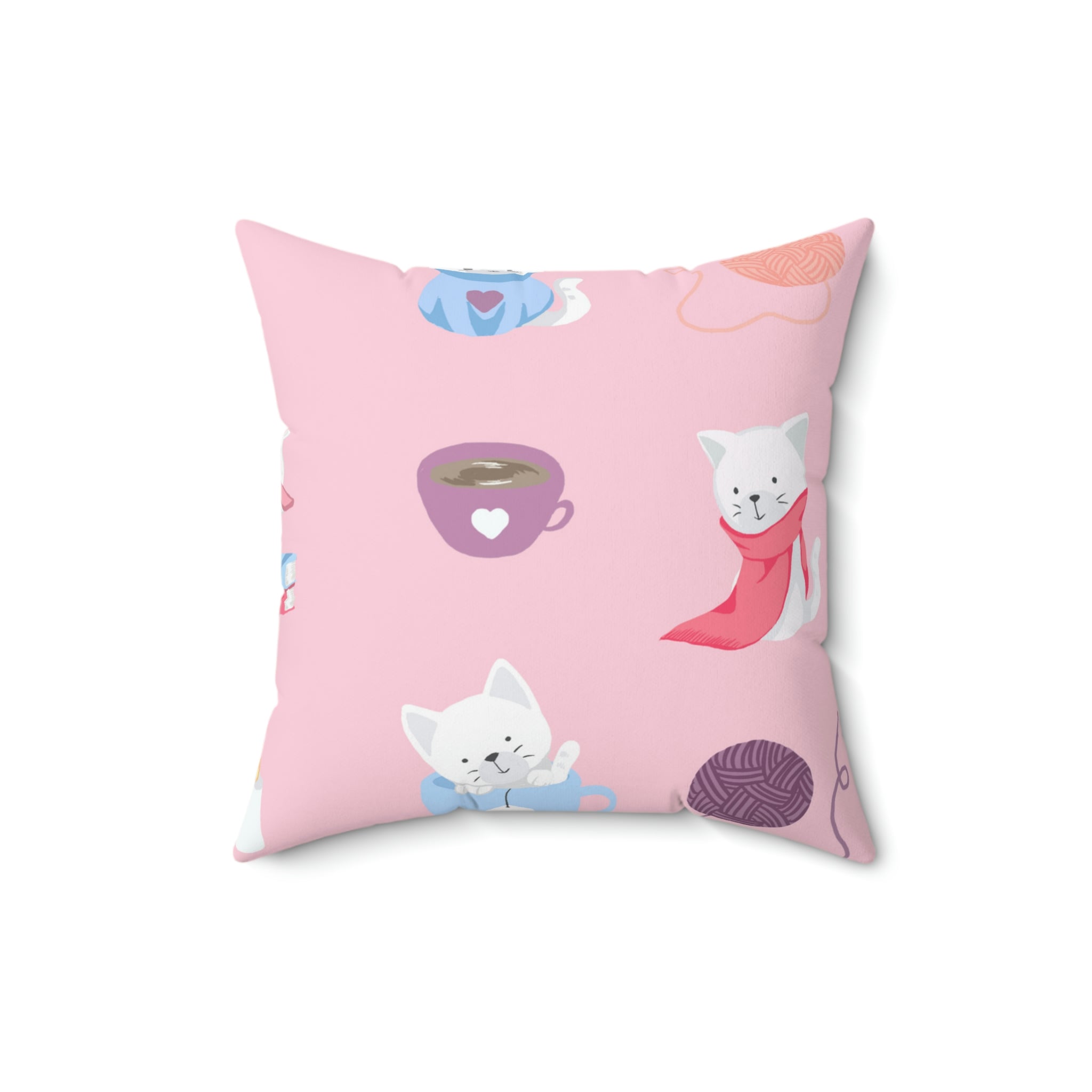 Cozy Cats Square Pillow Home Decor Pink Sweetheart