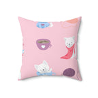Cozy Cats Square Pillow Home Decor Pink Sweetheart