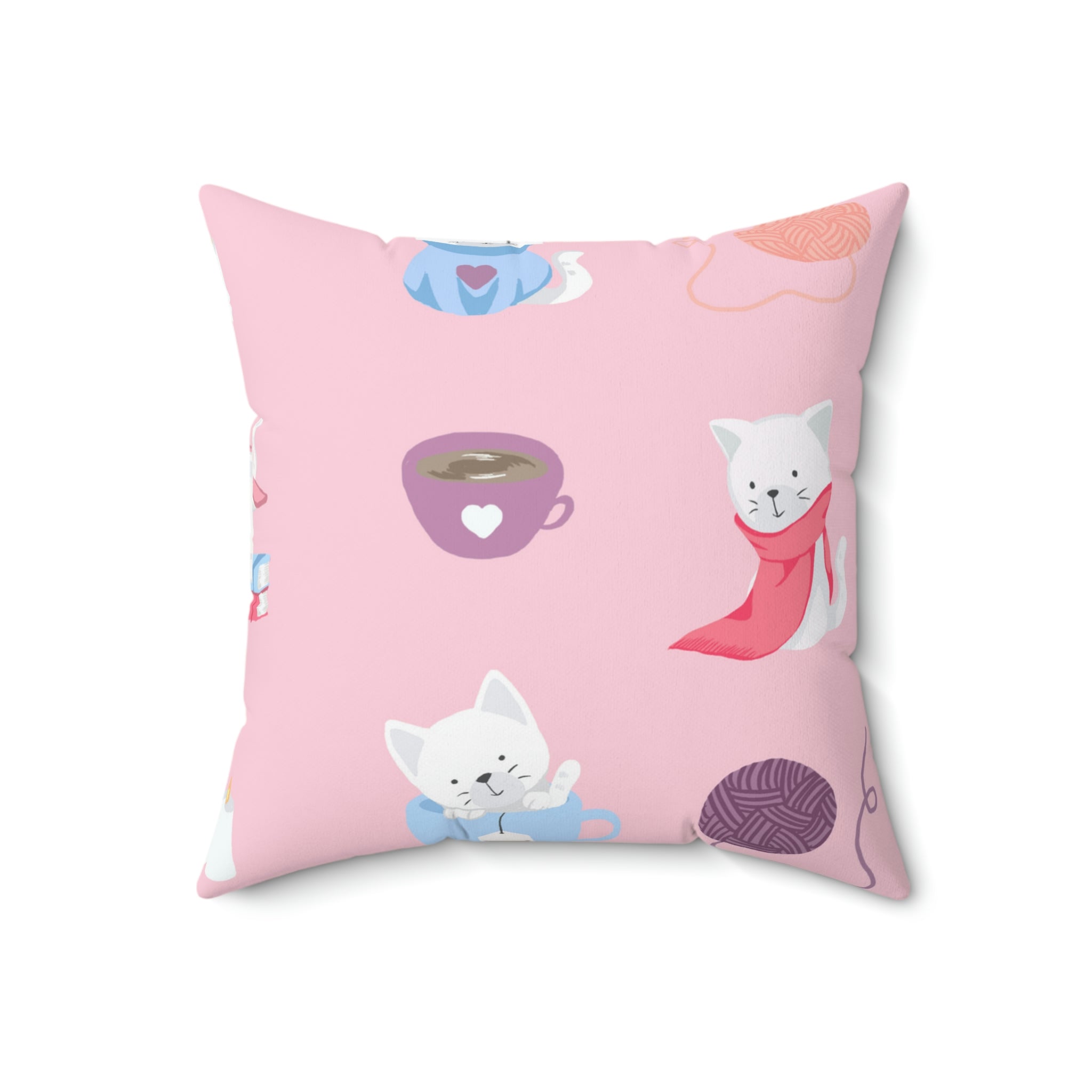 Cozy Cats Square Pillow Home Decor Pink Sweetheart