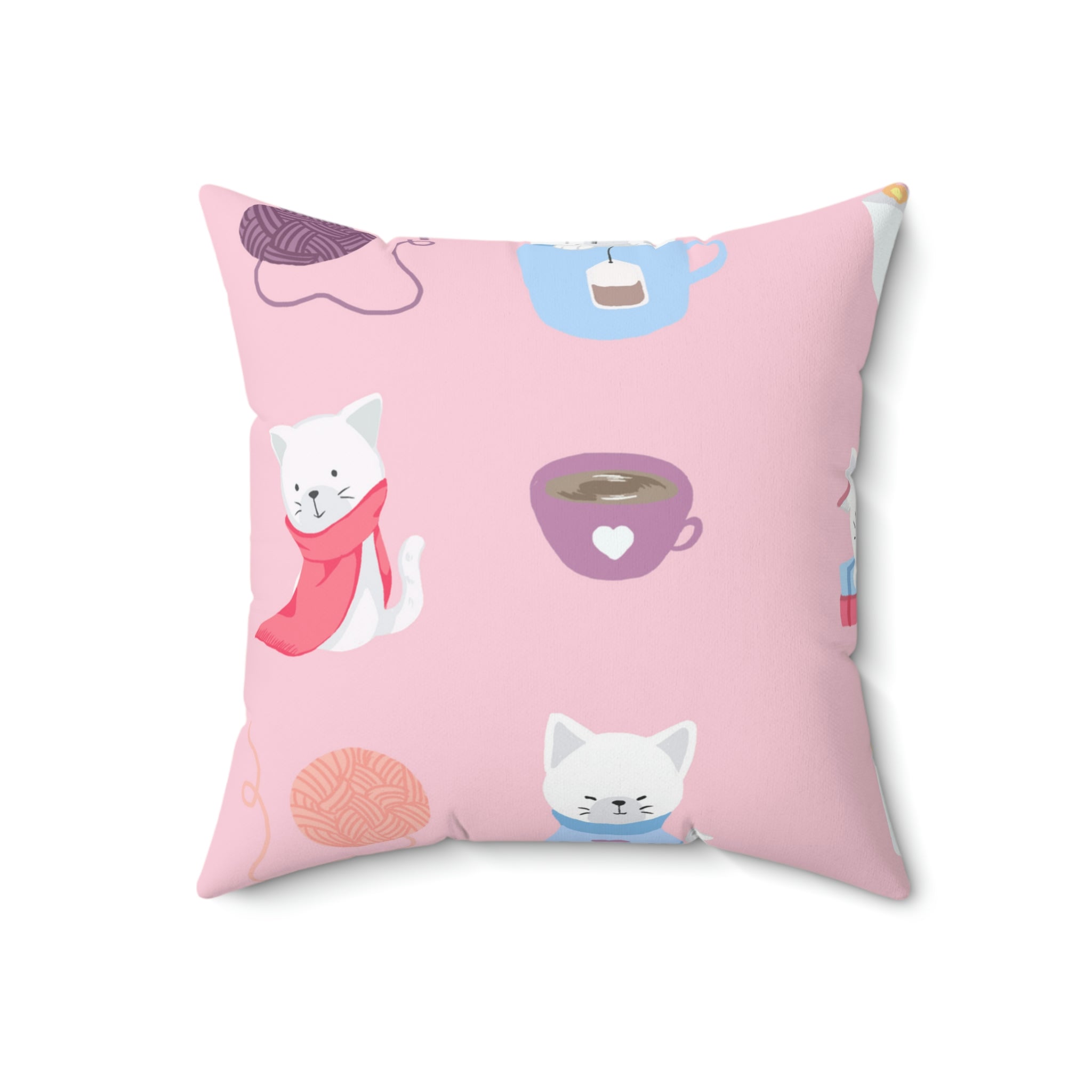 Cozy Cats Square Pillow Home Decor Pink Sweetheart