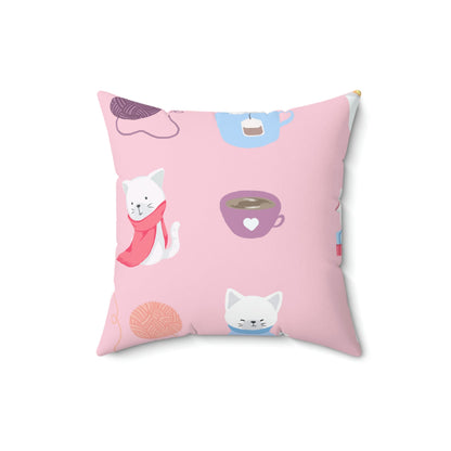 Cozy Cats Square Pillow Home Decor Pink Sweetheart