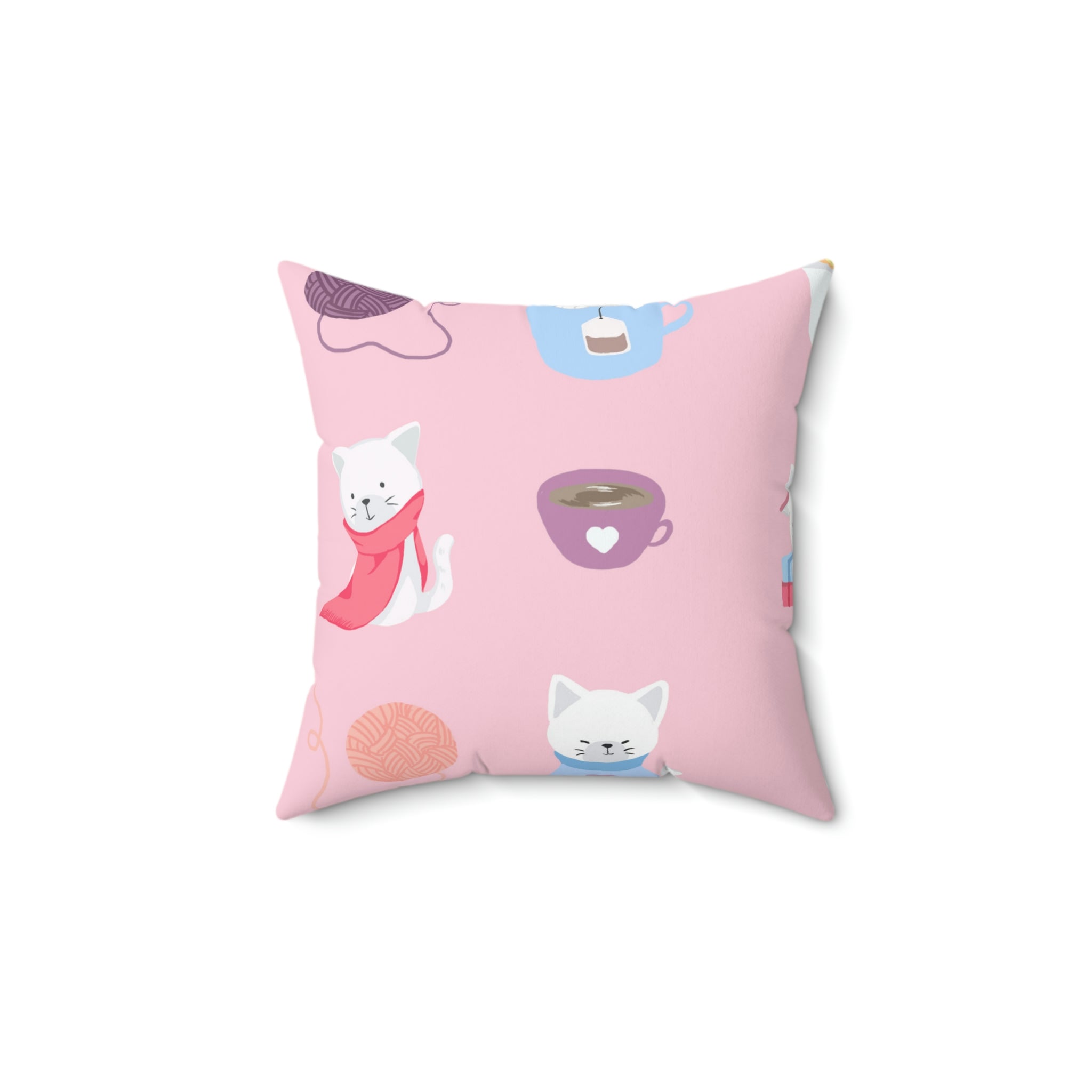 Cozy Cats Square Pillow Home Decor Pink Sweetheart