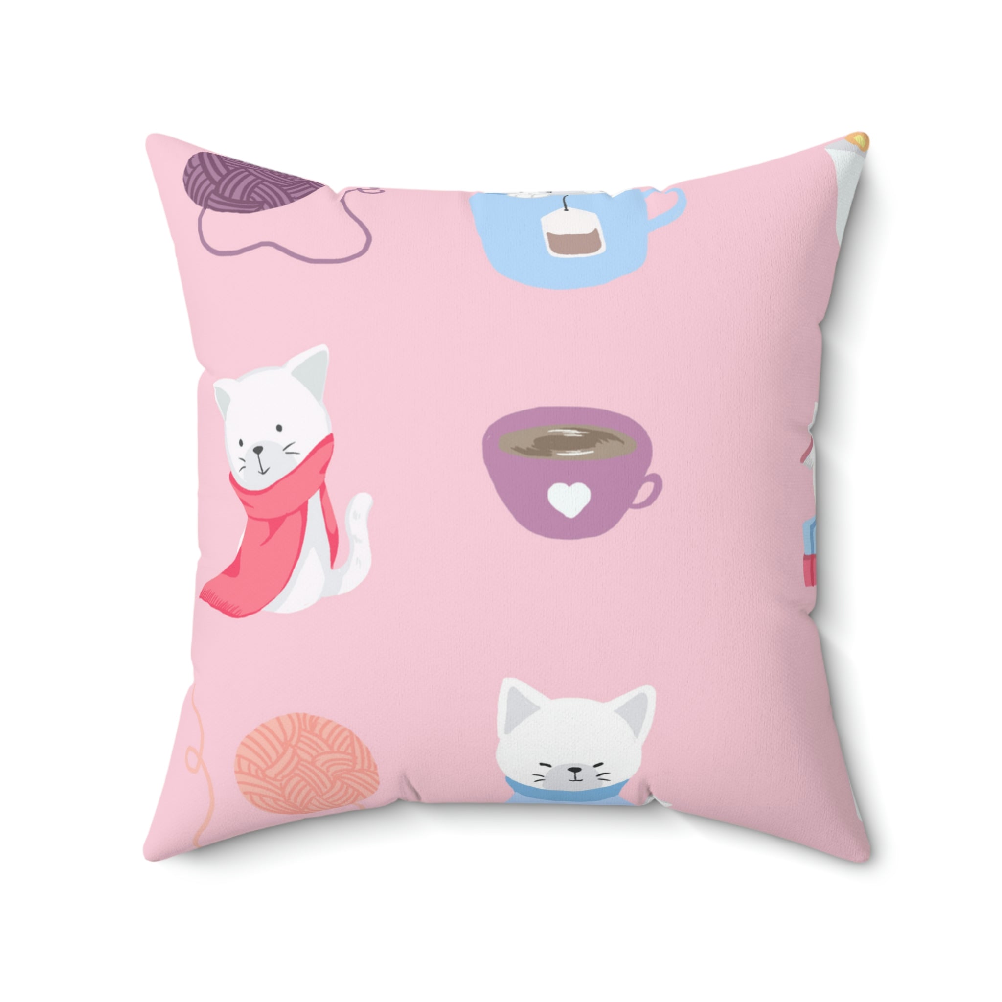 Cozy Cats Square Pillow Home Decor Pink Sweetheart
