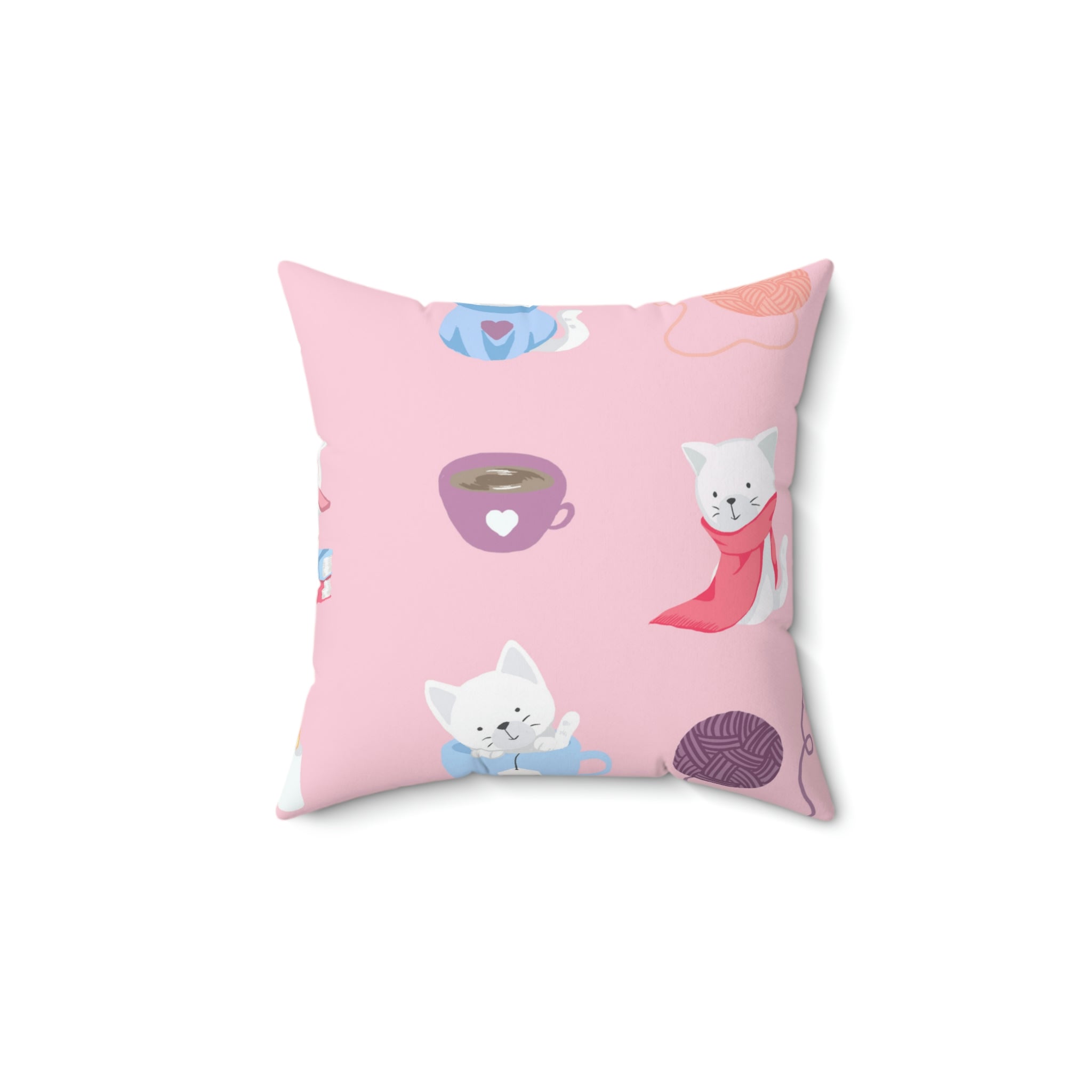 Cozy Cats Square Pillow Home Decor Pink Sweetheart