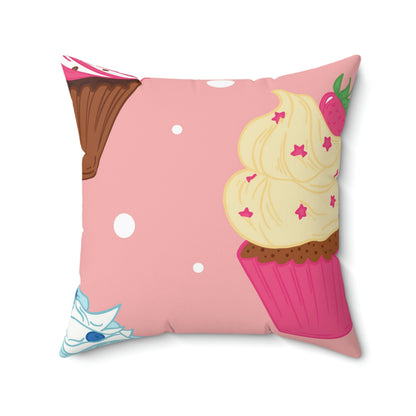 Cupcake Party Square Pillow Home Decor Pink Sweetheart