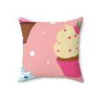 Cupcake Party Square Pillow Home Decor Pink Sweetheart