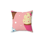 Cupcake Party Square Pillow Home Decor Pink Sweetheart