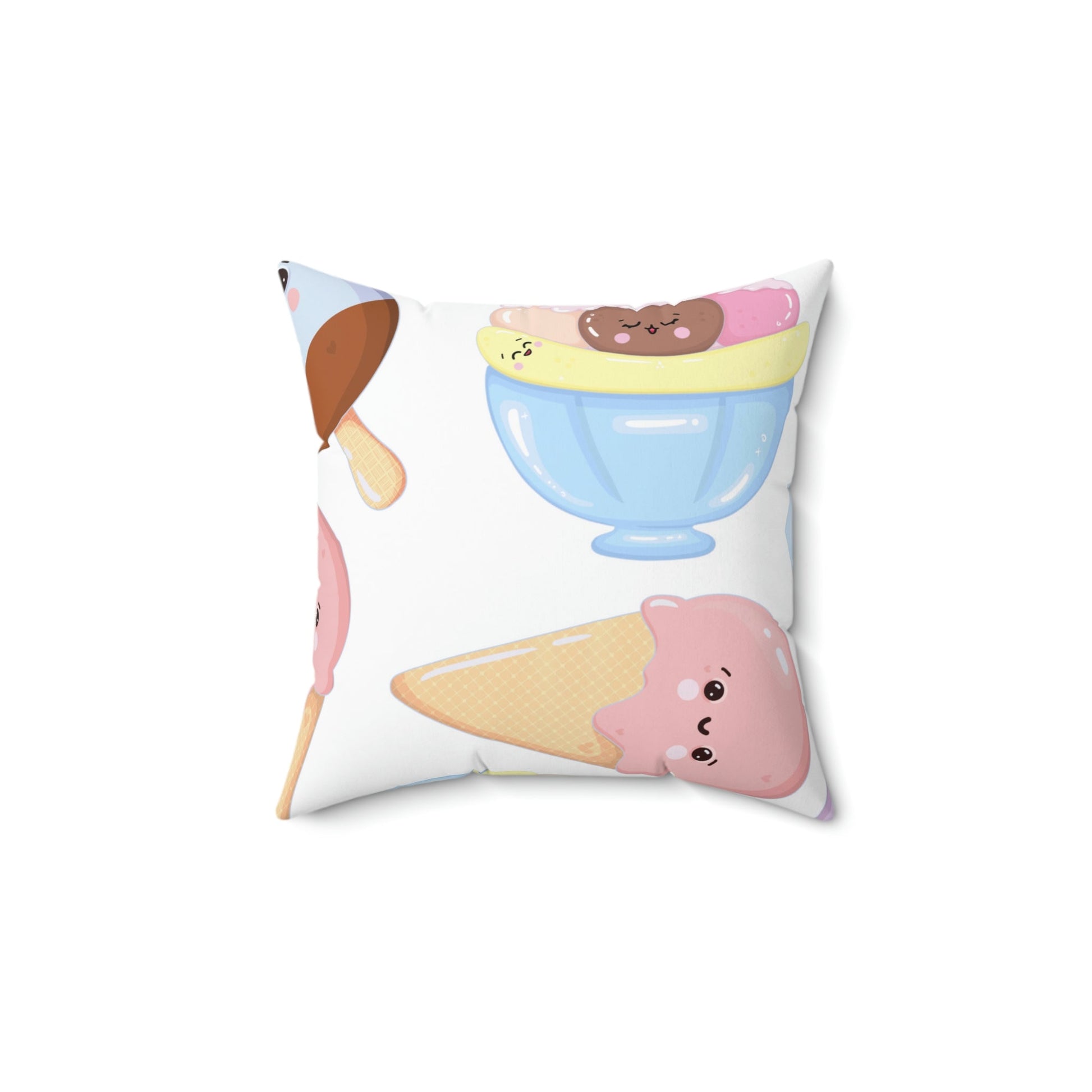 Cute Ice Cream Buddies Square Pillow Home Decor Pink Sweetheart